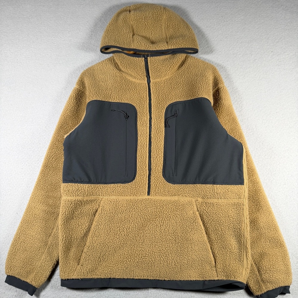 Mountain Hardwear Mens Sherpa Fleece Half Zip Hoodie Tan Brown Black Size M